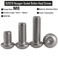 2pcs1pc m8x10mm100mm sus316 stainless steel hexagon socket button head screws iso7380