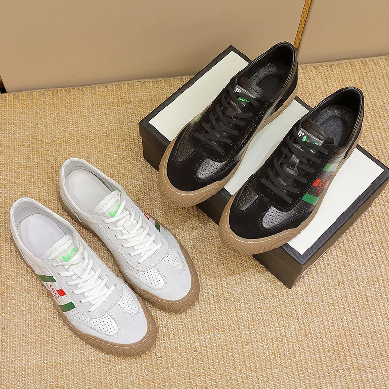 Murah Sepatu Datar Pria Hitam Alas Kaki Kasual Remaja Pria Super Keren Sneakers Kasual Kulit Asli Sepatu Kasual Pria Populer Dewasa