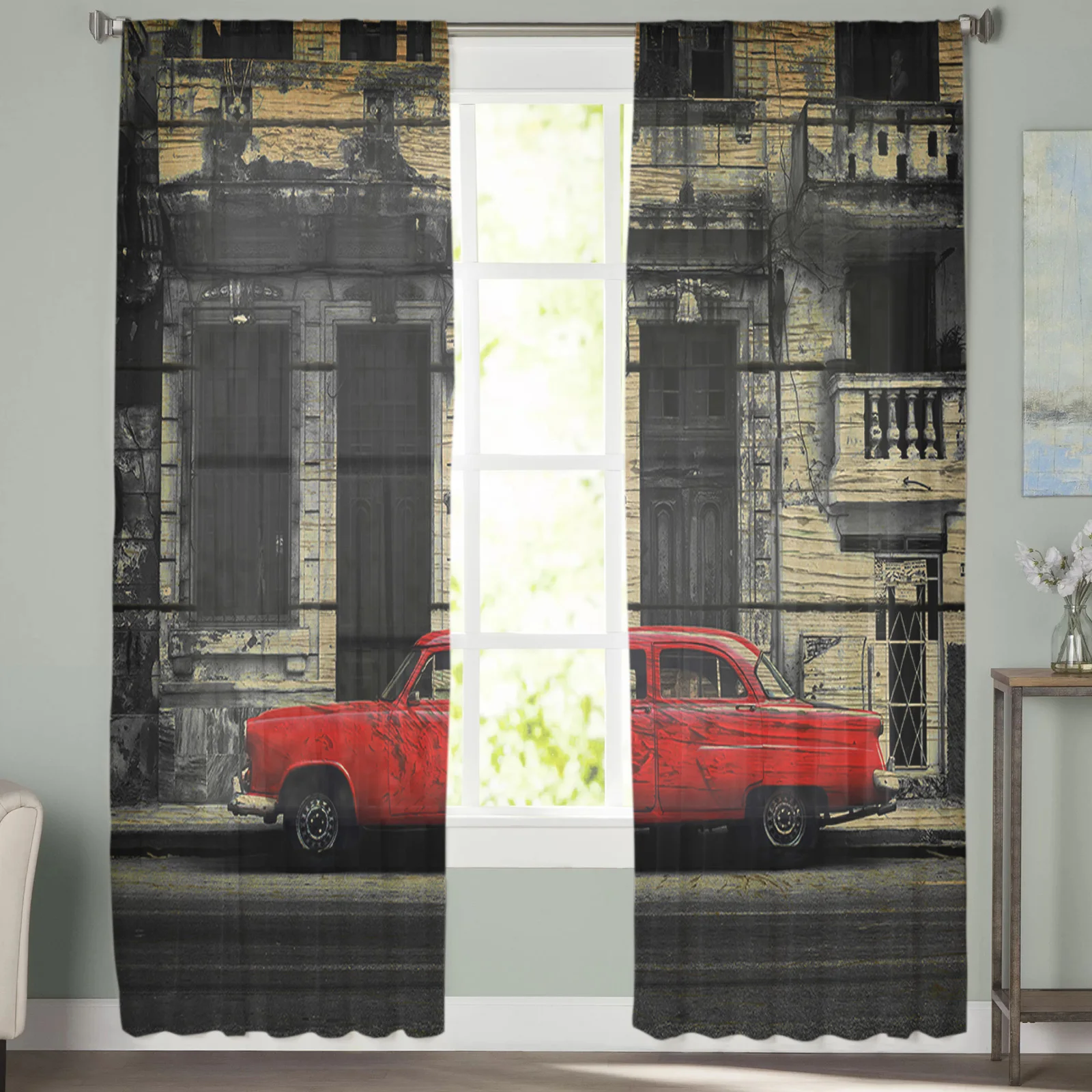 Красные автомобильные прозрачные шторы с текстурой древесины в стиле ретро для