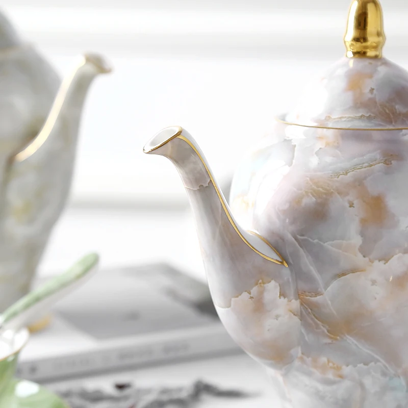 

European marble ceramic teapot tea set coffee pot British high-grade bone china coffee cup set household large capacity kettle