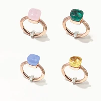 top quality 21 colors candy waterdrop style original crystal rings for women rose gold plated luxury stone jewelry