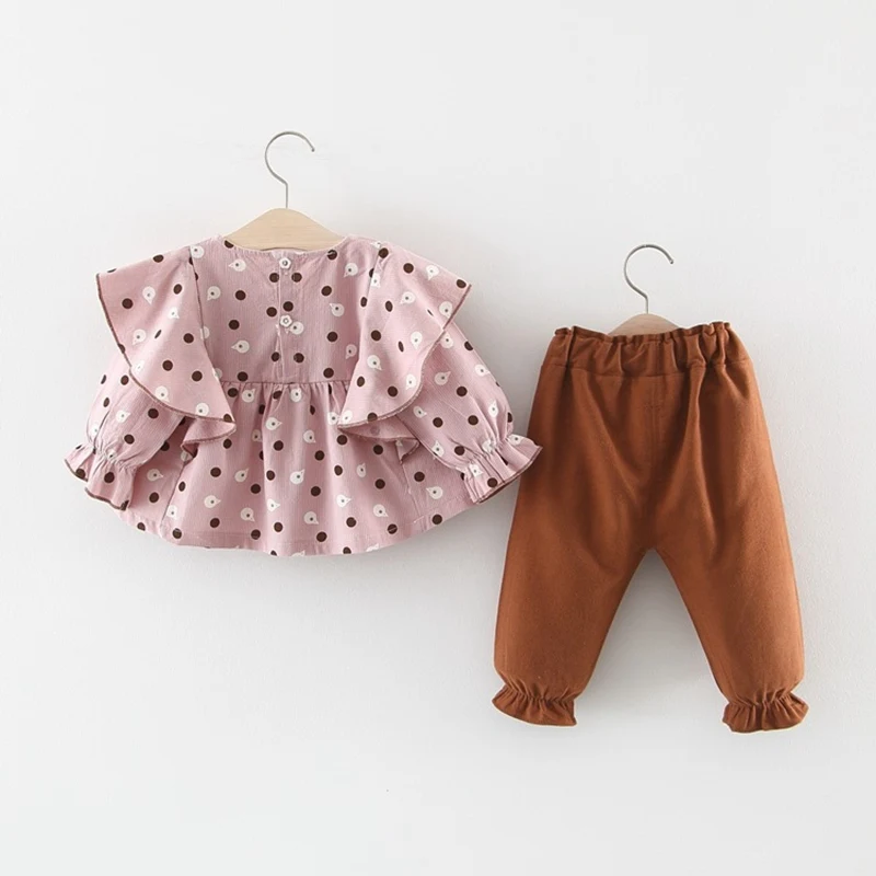 2019 Повседневный осенний комплект одежды принцессы для девочек топы в горошек с