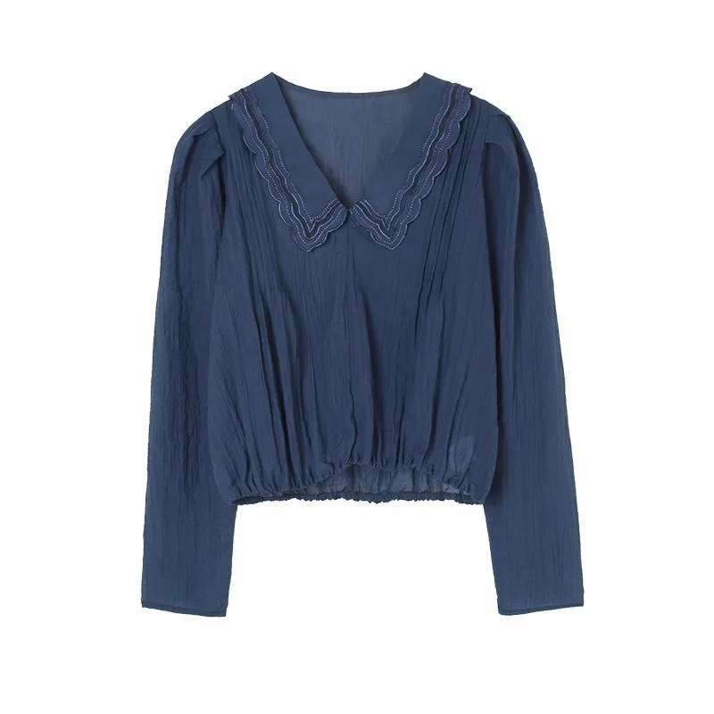 

Vintage Doll Collar Long Sleeve Tops 2021 Women Elegant French Style Loose Casual T-shirts Temperament Pullover Office Lady Tees