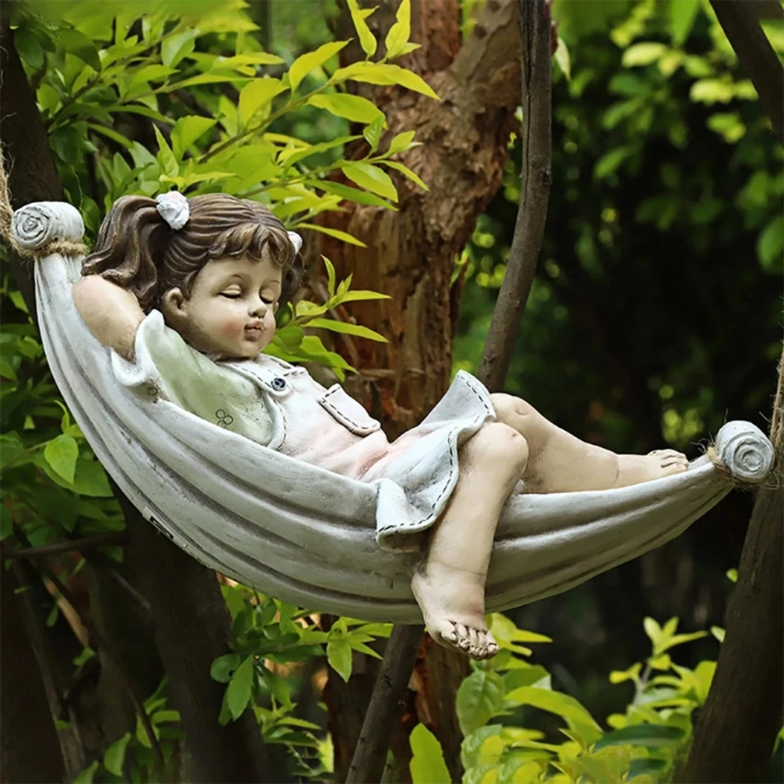 

Resin Garden Statue, Girls on Swing Hammock Outdoor Tree Hanging Hanging Decoration, Creative Home Fairy Girls Landscape