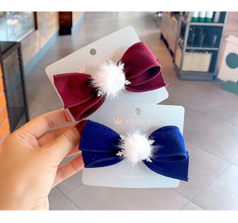 20 шт./лот 4 3 дюйма завязываемые вручную заколки для волос с бантом и помпоном