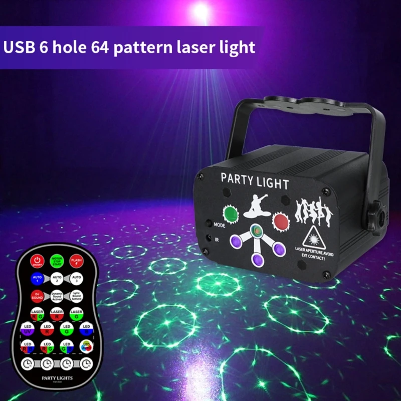 

128 Patterns LED Disco Light USB Recharge RGB Laser-Projection Lamp Stage H056