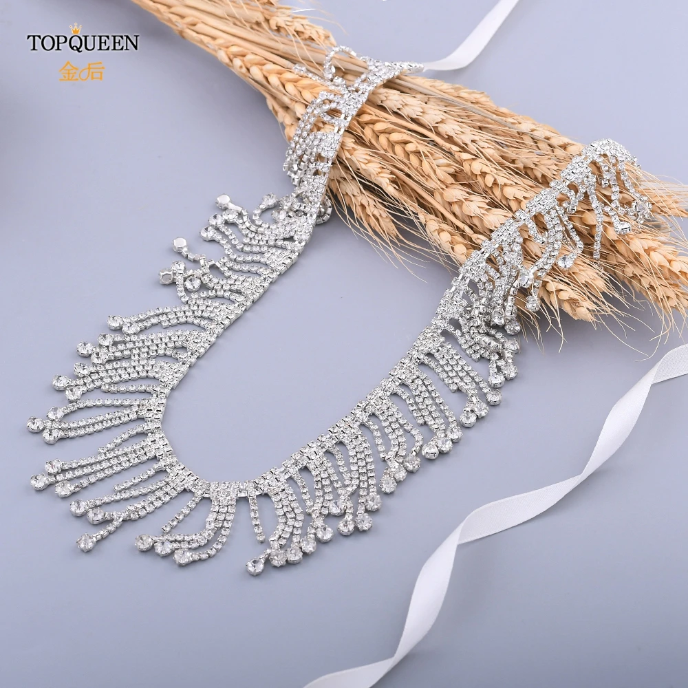 

TOPQUEEN S471 Silver Rhinestone Wedding Belt Women's Belt Sash Long Evening Gown Belts Party Belt Bridesmaids Diamond Belt