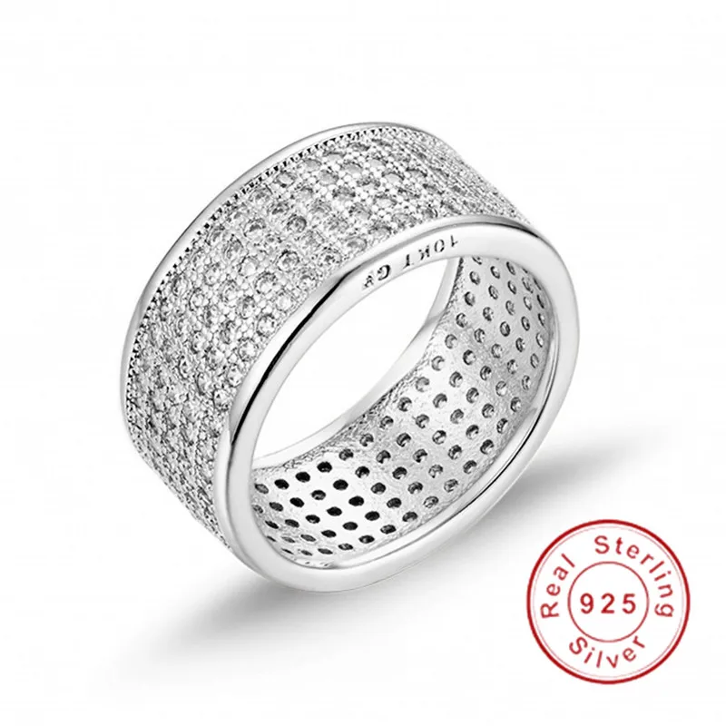 Роскошный Абзац 925 пробы Серебряное кольцо палец штамп 10KT Сияющий 286 шт Полный