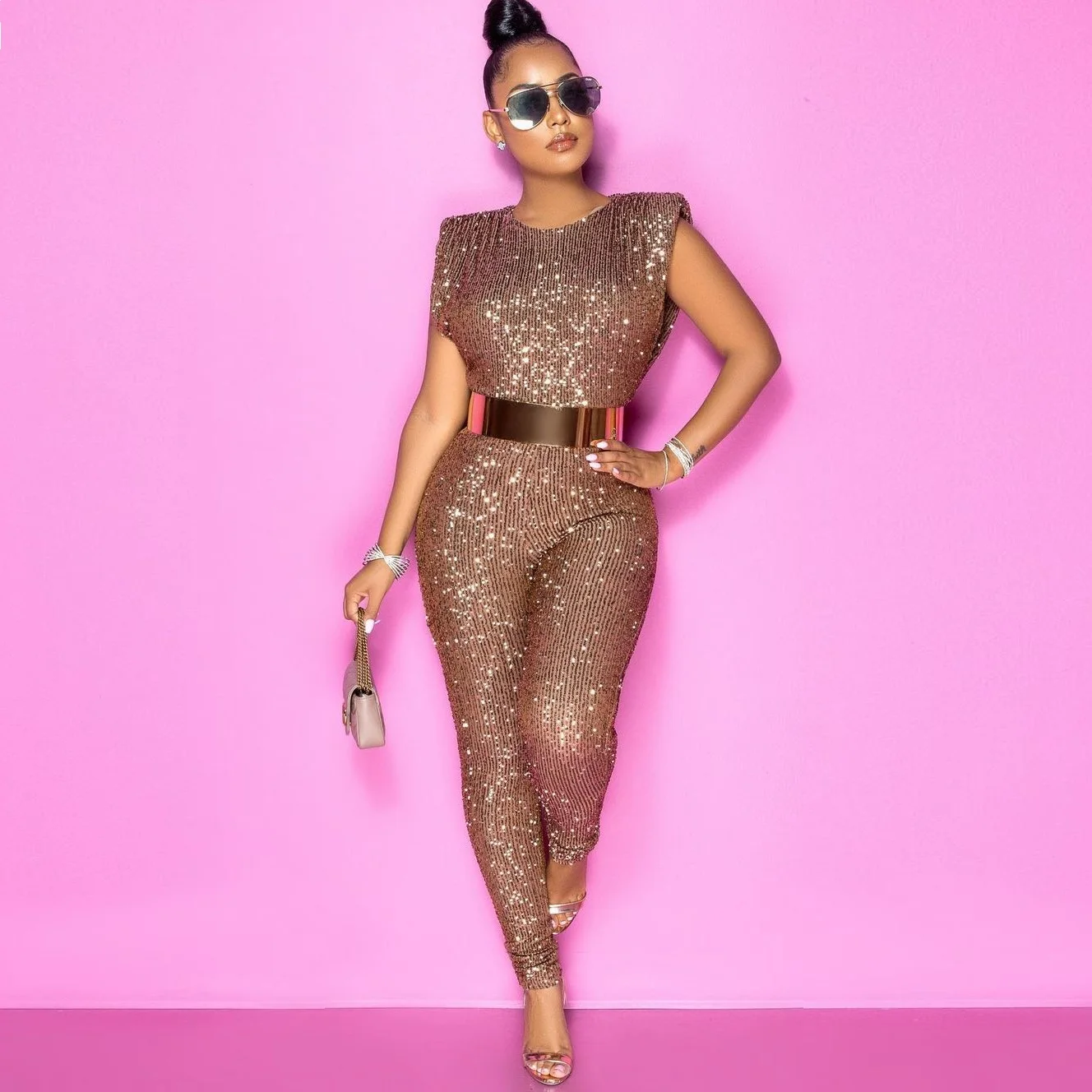 

Женский Облегающий комбинезон с блестками, Элегантный Блестящий комбинезон без рукавов с высокой талией для вечерние ринки и ночного клуба...