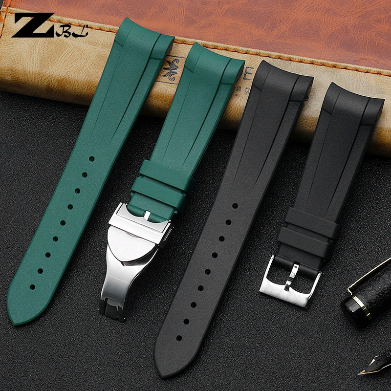 

Ремешок силиконовый для наручных часов, браслет из натурального каучука для T-udor Black Bay GMT, изогнутый концевой штифт/Складная пряжка, черный с...