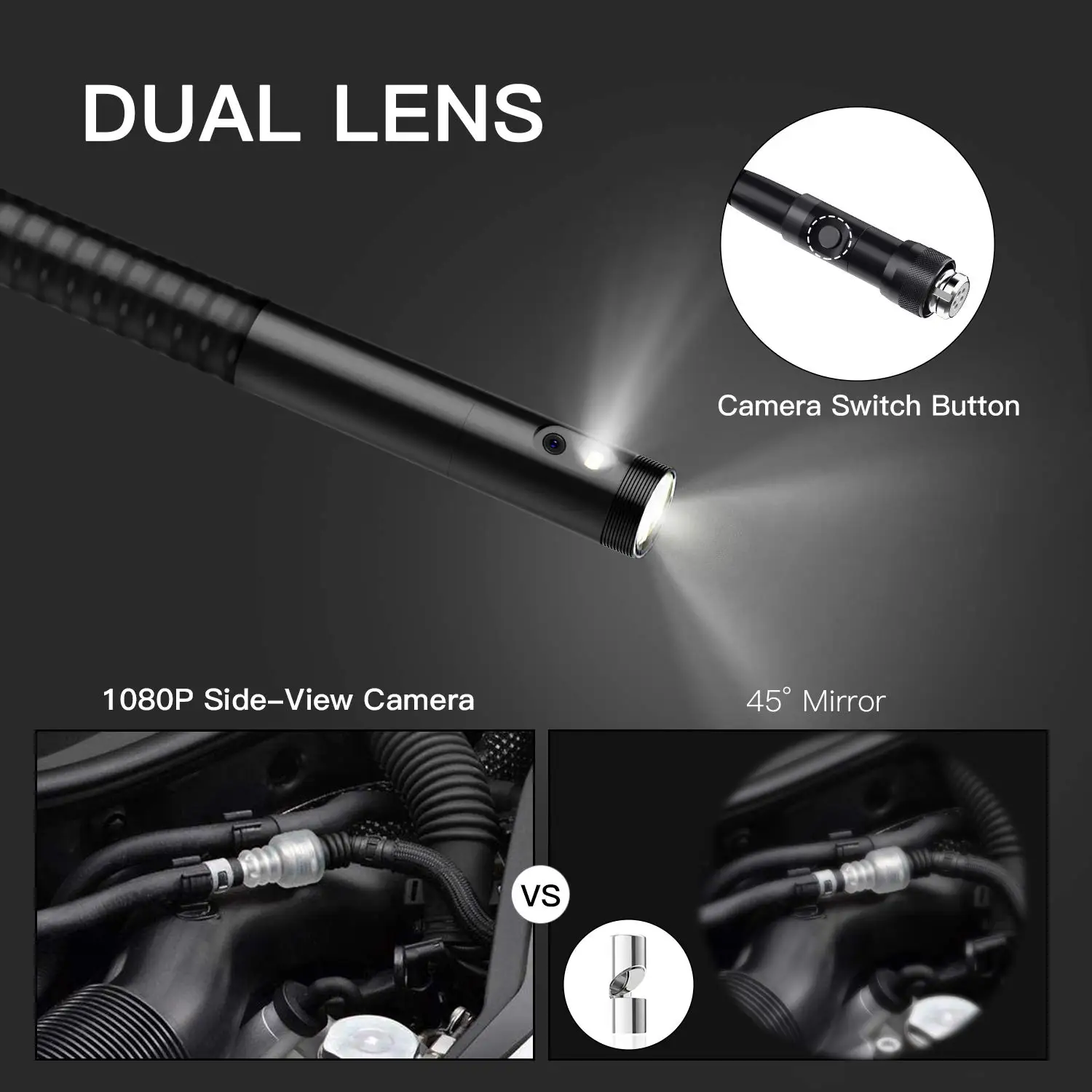 TESLONG 4.5'' IPS Screen Inspection Camera 5.5mm Dual lens Digital Industrial Endoscope 3m Snake Tube IP67 32G Card | Инструменты