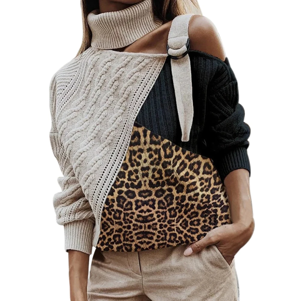 Luipaard лоскутное Coltrui Vrouwen сексуальный от Schouder Kleurblok Gebreide Truien Batwing Lange Mouwen Trui Топ