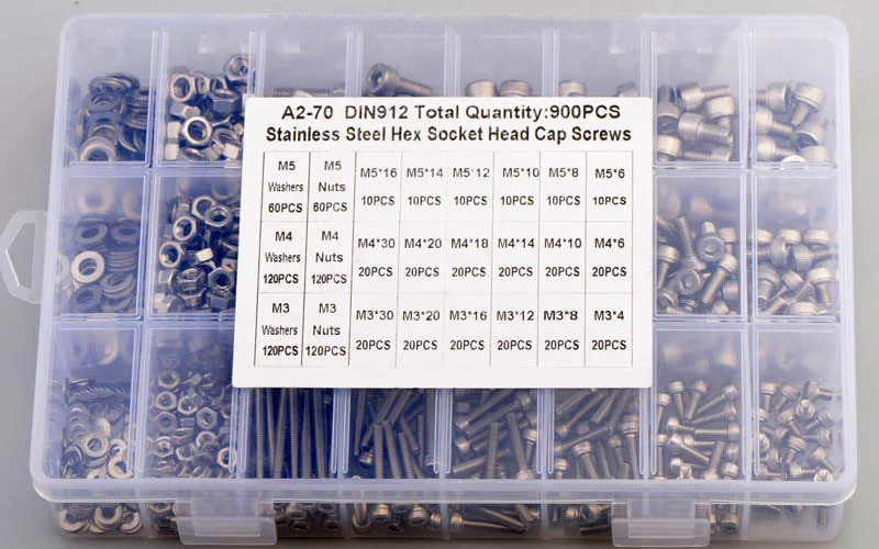 

Набор винтов M3-M5 с шестигранной головкой и шайбой, 900 шт.