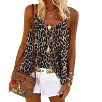 summer leopard sleeveless sling t shirt women o neck off shoulder plus size fashions straps tops streetwear vintage tee shirts