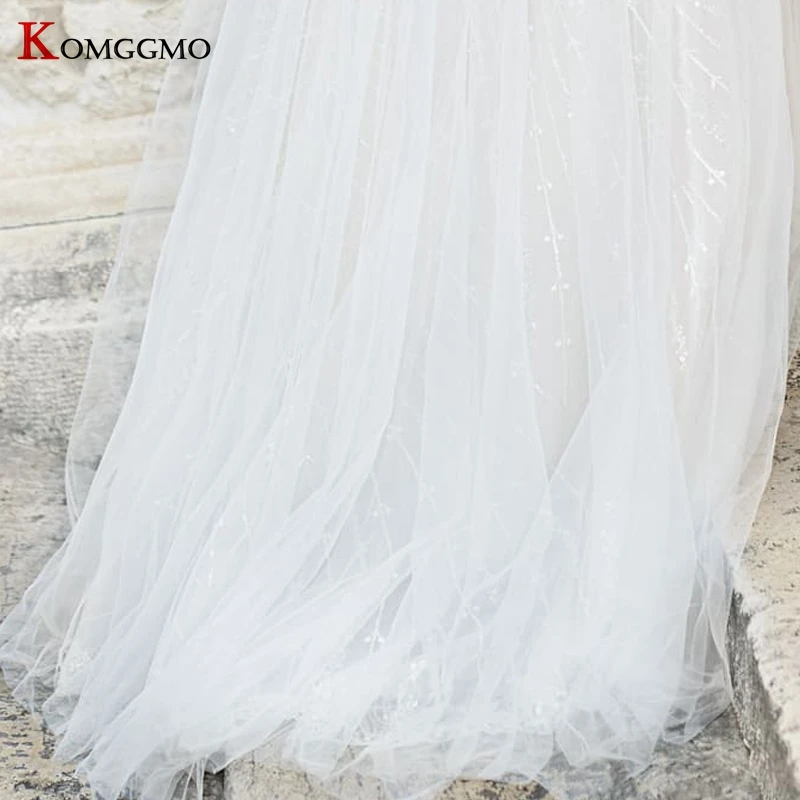 

Elegant O-Neck Crystal Court Train A-Line Wedding Dress Custom Made Button Back Lace Appliques Tulle Full Sleeve Bridal Gown
