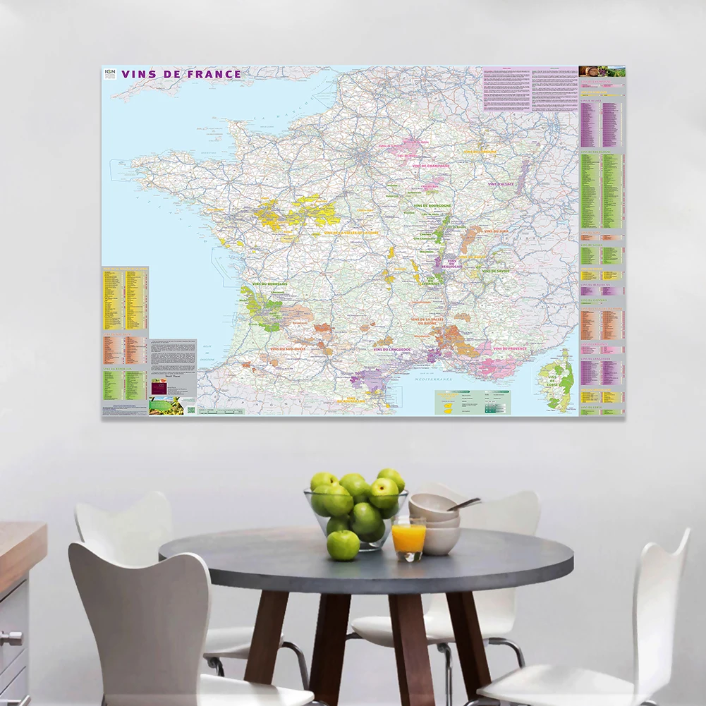 225*150cm The France Wine Distribution Map In French Wall Poster Non-woven Canvas Painting Classroom Home Decor School Supplies