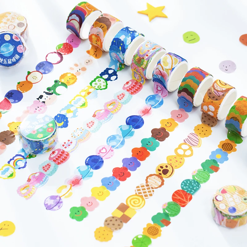 

100 Pcs/roll Milky Series Cartoon Style Creative Cute Single Washi Tape Planner Decor Hand Account DIY Material 8 Designs