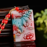 natural colorful jade hand carved chicken blood color pisces pendant fashion boutique jewelry men and women necklace gift