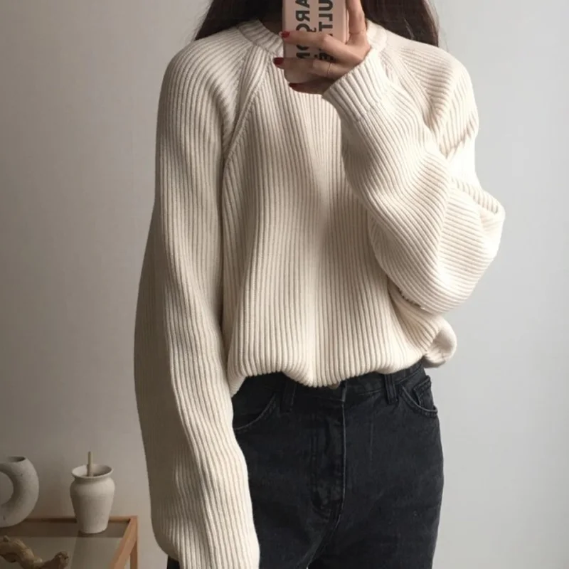 2019 Fashion Ladies Full Sleeve Women Knitting Sweater Solid O-neck Pullover And Jumper Loose Hot Sale | Женская одежда