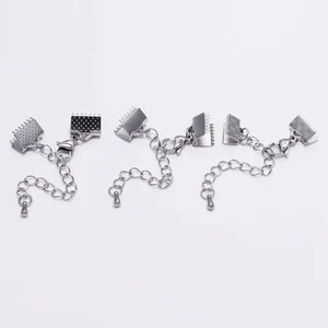 Текстурированные концевые заглушки из нержавеющей стали, обжимные застежки-карабины, удлинительная цепь, кожаный шнур, соединитель для изготовления ювелирных украшений, 5 шт.лот