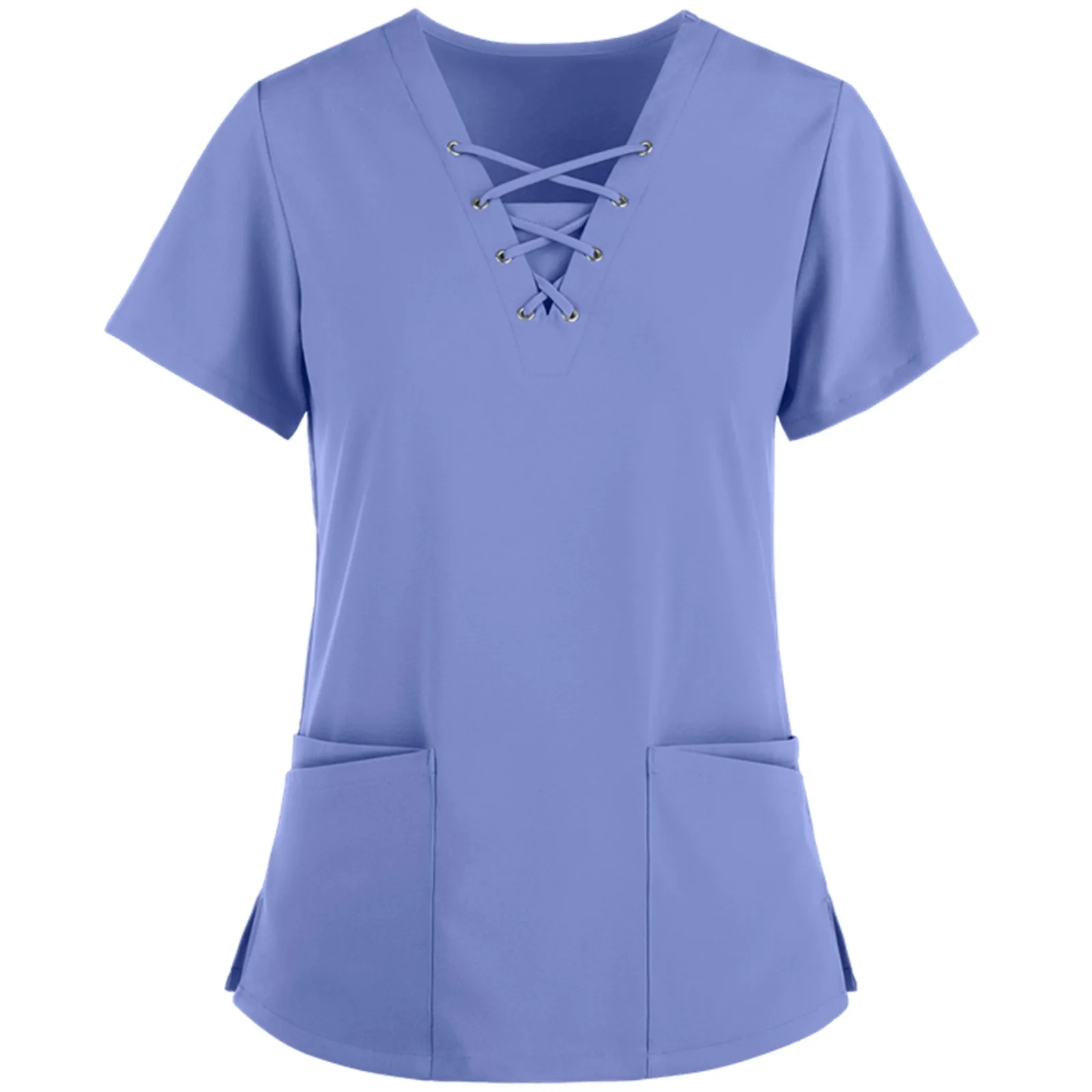 

Nurse Uniform Women V-Neck Short Sleeve T-Shirt Nursing Working Uniform Tops Healthcare Care Worker Clothes Clinic Outfits A20
