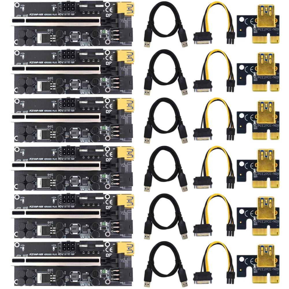 

6PCS VER009S Plus PCIe Riser Card with USB 3.0 Cable PCI-E Express 1x to 16x Extender Adapter for GPU Miner Bitcoin BTC Mining