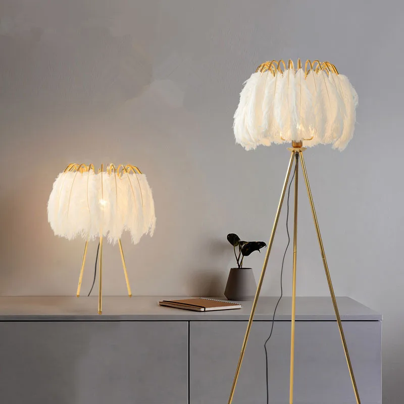 

Modern Floor lamp for Living room Studio Bedroom Girl room feather lamp tripod minimal Gold floor table lamp