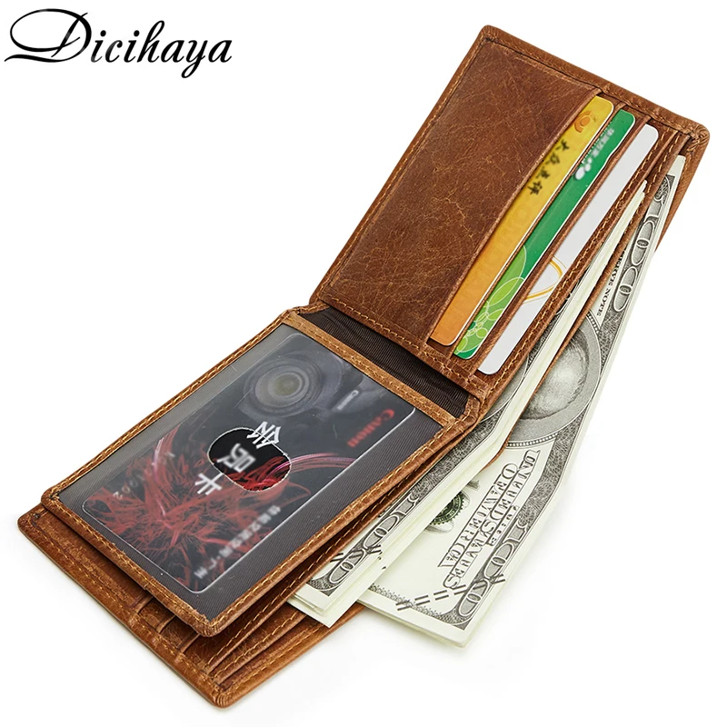 Короткий кошелек для мужчин винтажный бумажник из воловьей кожи двойного