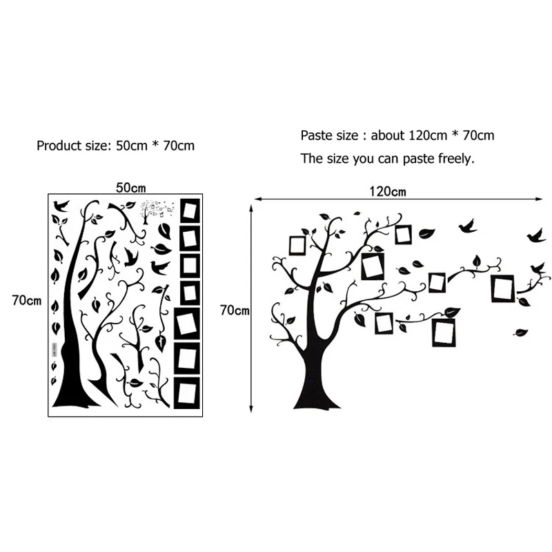 

70*120cm Black 3D DIY Photo Tree PVC Wall Decals/Adhesive Family Wall Stickers Background decoration Mural Art Home Decor