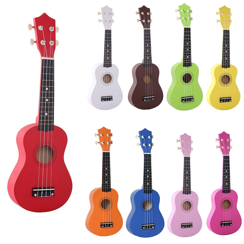 

21 Inch Soprano Ukulele for Beginners, Kid Guitar Four String Wood Black Brown Pink Yellow Blue Children Ukelele