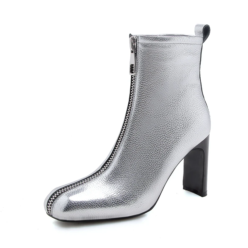 COOLULU/сезон весна осень женские ботильоны с квадратным носком на высоком каблуке