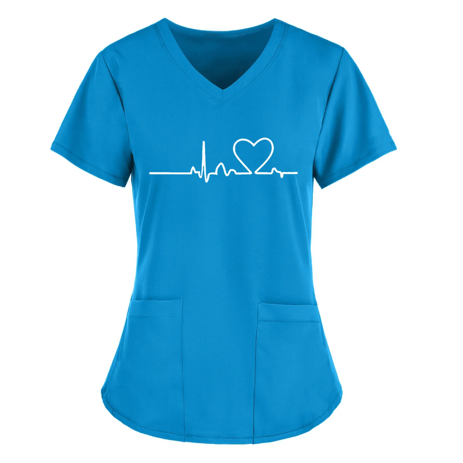 Женская медсестринская Униформа с принтом в виде сердца и ЭКГ топы коротким
