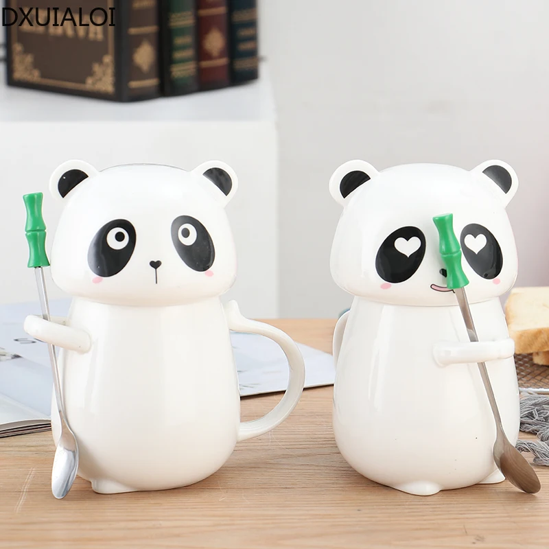 

DXUIALOI Creative Cute Mug Ceramic Panda Large Capacity Water Cup Office Household Water Cup With Lid And Spoon Tea Cup