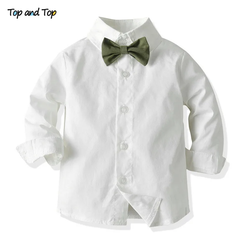 Комплект одежды для маленьких мальчиков: рубашка с бантом и длинным рукавом +