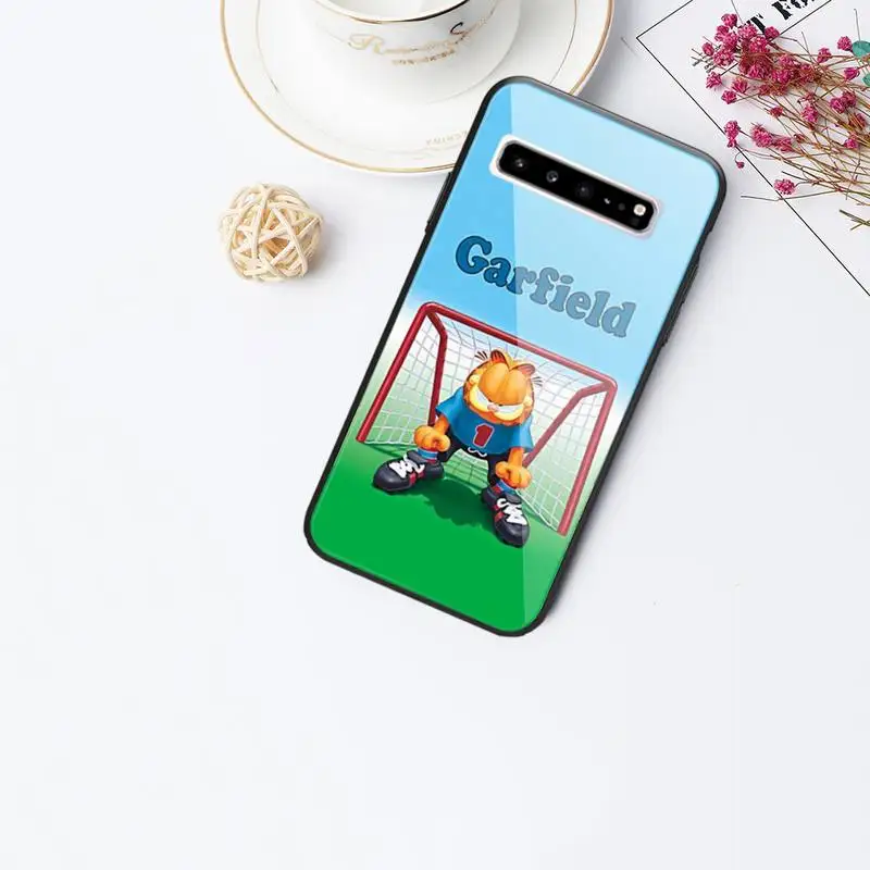 

Cute Anime Garfield Glass Phone Case For Samsung Galaxy S20 Ultra S10 S9 S8 S7 Plus Edge S10 E Lite Note 8 9 10 Pro Cover