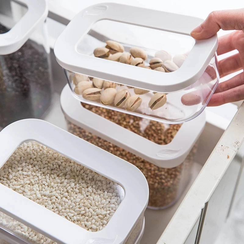 

Plastic airtight jar kitchen storage box white lid food jar fresh-keeping transparent container Gift sticker kitchen storage