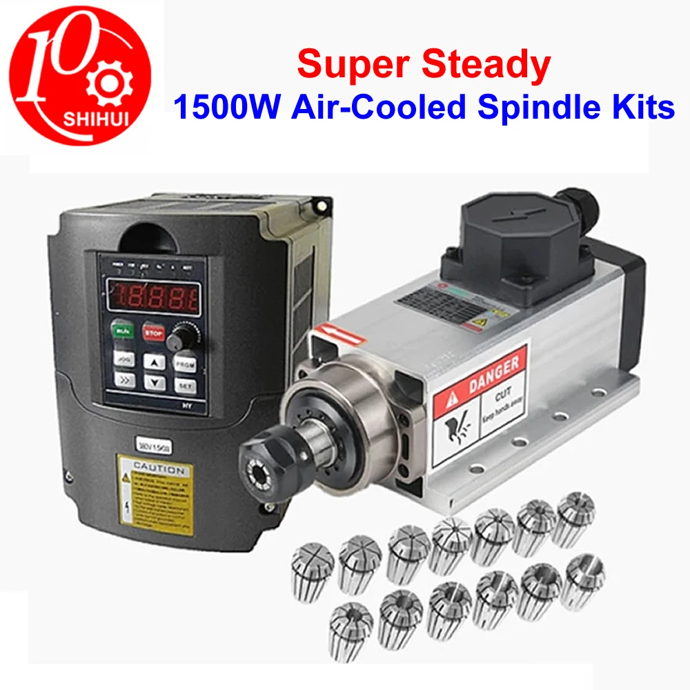 

Spindle Motor And Inverter Kit 1.5kw Air Cooled CNC Spindle 110V/220V /380V HY Inverter Choosable With ER11 Collet Set CNC Kit