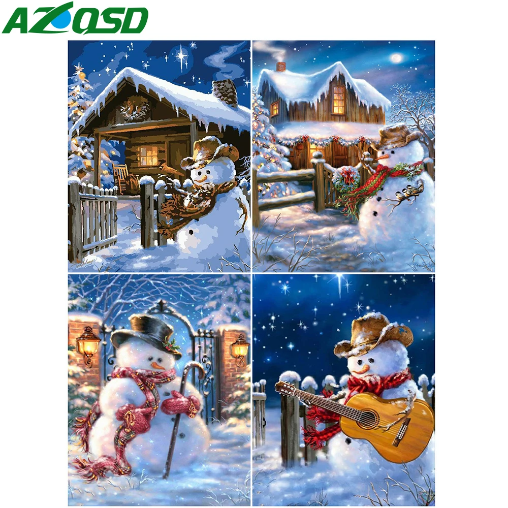 

AZQSD Painting By Number Canvas Kits Snowman Abstract Art Acrylic Paint Unframe Paint By Numbers Cartoon Christmas Gift