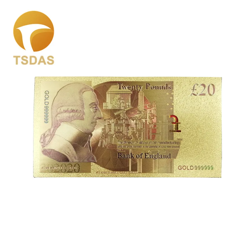 24k Красочная Золотая банкнота Великобритании Elizabeth II памятная сувенирная Note 20