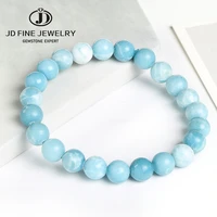 jd natural larimar stone beaded bracelet women fashion blue sea striped round bead rope elastic strand bangles female jewelry