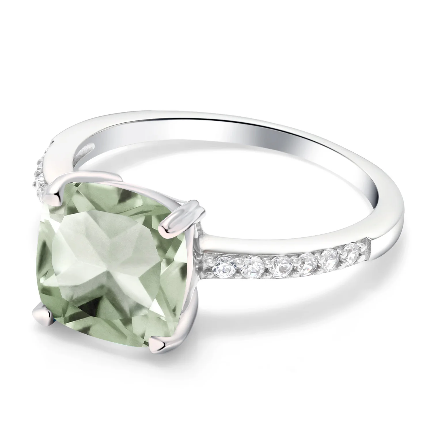 GemStoneKing 2 17 Ct подушка зеленый прасиолит 925 пробы Серебряное обручальное кольцо для