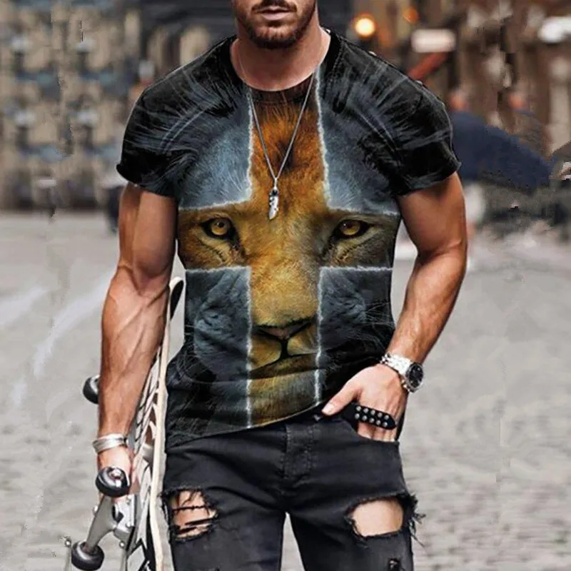 

2021 Men's Summer 3D Digital Printing Compass T-shirt Hip Hop Style Multi-yard T-shirt Cross Style Short Sleeve Clothing