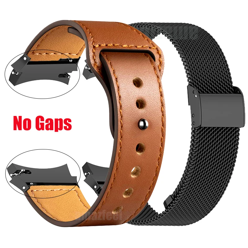 

No Gaps Metal Bracelet for Samsung Galaxy Watch 4 44/40mm Curved end Adapter for Galaxy Watch 4 classic 46/42mm Leather Straps