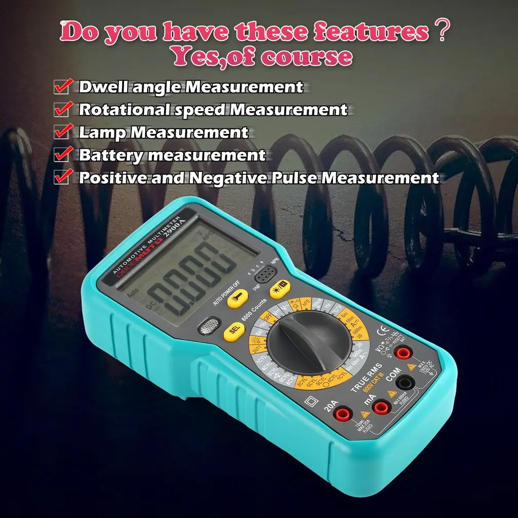 Мультиметр 2900A для автомобильного двигателя 6000 отсчетов True RMS AC/DC Вольт Amp Ом |