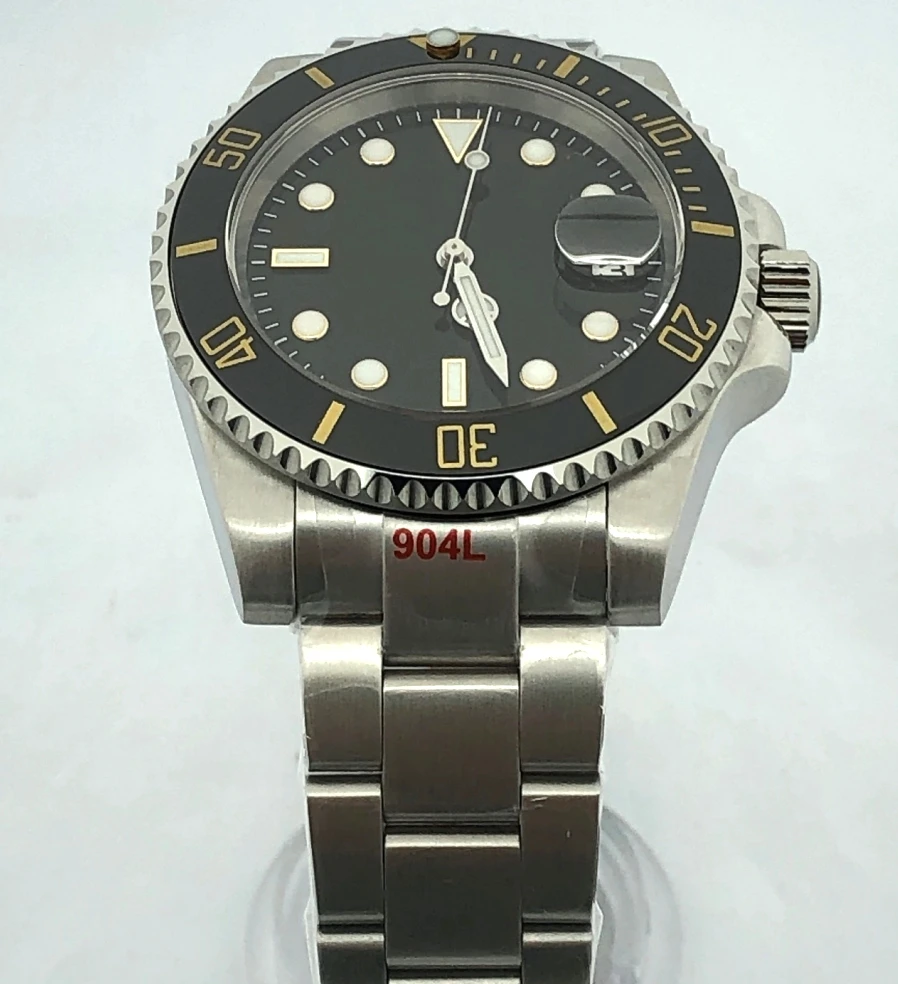 

904L Stainless Steel Bracelet Watch Men's MH35 Case Hao Casual Waterproof Men's Watch Mechanical Clock yellow Bezel