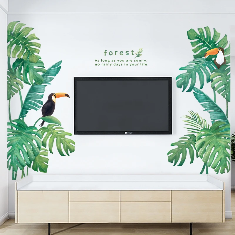 

Tropical Leaf Wall Sticker DIY Fresh Green Life Art Decal Door Wall Decoration for Living Room Kitchen Home Decor Room Murals