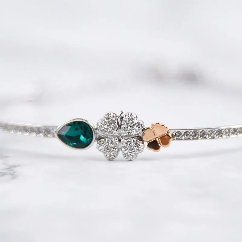 

High Quality Lucky Clover Green Crystal Women Jewelry Bracelet Hand Gifts