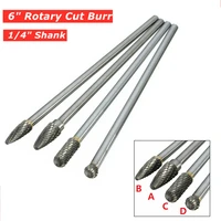 1pc 6inch carbide rotary tool long reach rotary burr double cut tungsten carbide cnc bit 14 shank for marine craft carving