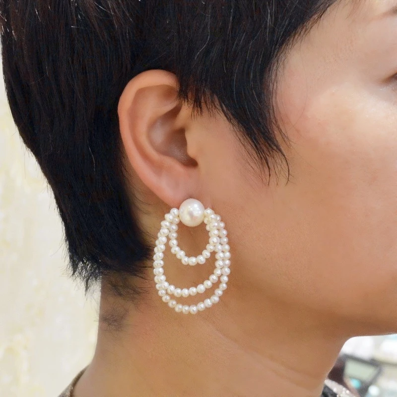 

Женские преувеличенные серьги, натуральный пресноводного жемчуга, 3,5 мм маленький жемчужный, ручная работа, серьги с кисточками, женские Ук...