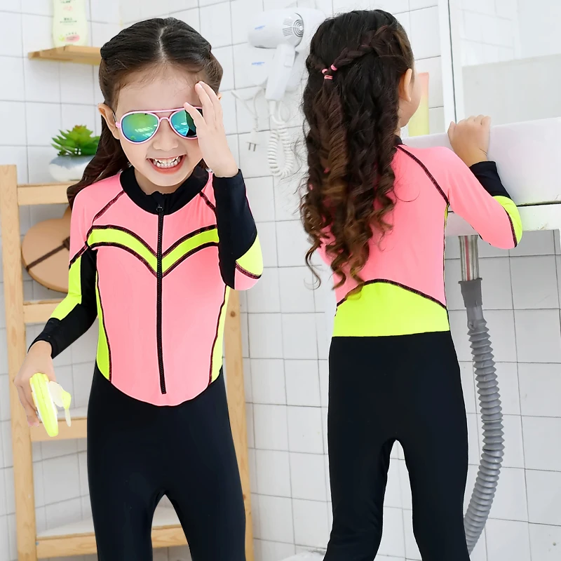 

Cute Girls bathing suits one piece swimsuit for children long sleeve beachwear kids swimwear 2022 designer uv swimming cloth